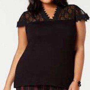 INC International Concepts Deep Black Lace Neckline Shirt